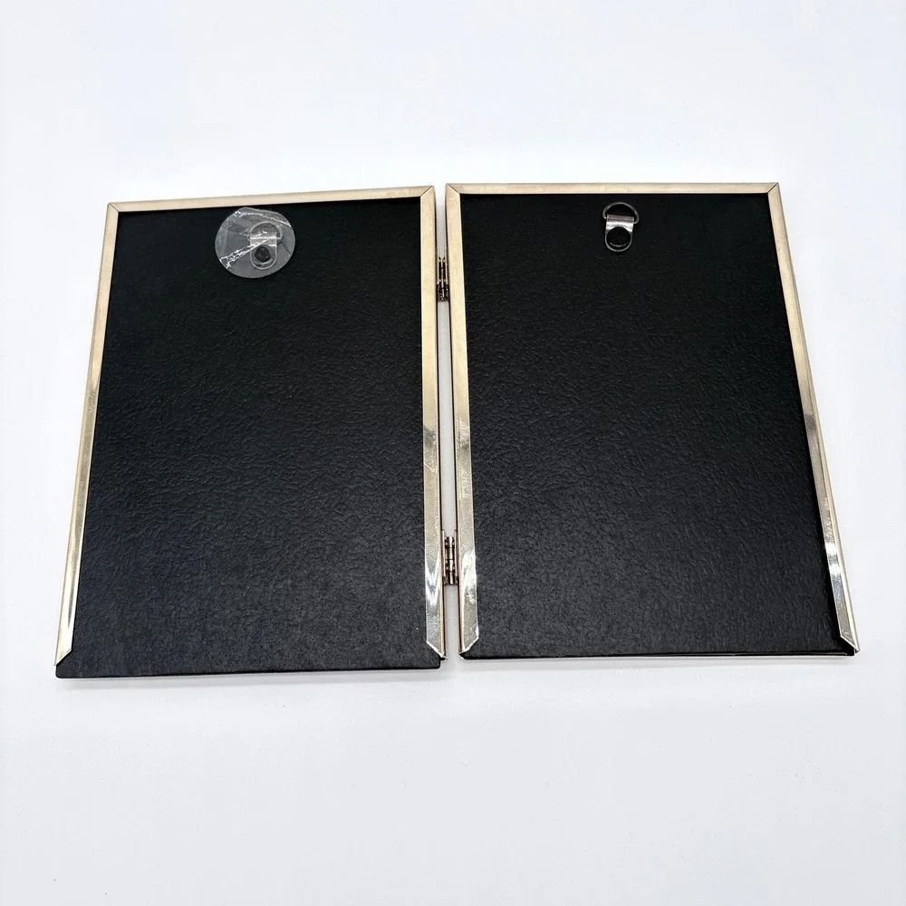 Silver Metal Double Folding Picture Frame Hinged Beveled Bi-Fold Tabletop 5x7